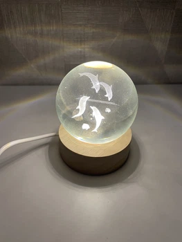 Декоративний 3D-нічник кришталева куля Crystal Ball "Чотири дельфіни" з Led підсвічуванням на 60мм, прозорий