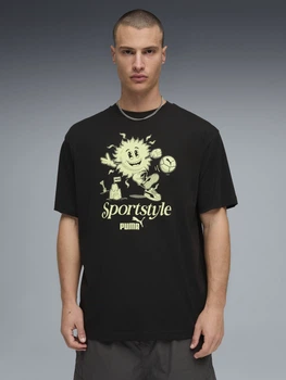 Футболка бавовняна довга чоловіча Puma Graphics 69178101 XL Black з принтом (4069161657115)
