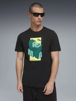 Футболка бавовняна довга чоловіча Puma Graphics 69178201 L Black з принтом (4069161658747)