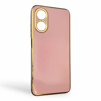 Чехол для OPPO A17k глянцевый с защитой камеры с золотой окантовкой пудровый