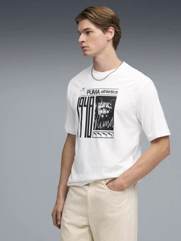 Футболка бавовняна довга чоловіча Puma Graphics 69178502 M White з принтом (4069161678752)