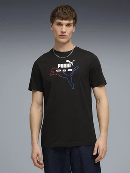 Футболка бавовняна довга чоловіча Puma Essentials Graphics 69203101 M Black з принтом (4069161658037)