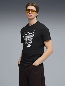 Футболка хлопковая длинная мужская Puma Graphics 69301001 M Black с принтом (4069161652868)