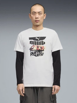 Футболка бавовняна довга чоловіча Puma Graphics 69301002 M White з принтом (4069161670930)