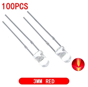 100ШТ Світлодіоди F3 3мм Червоне світло 1.9-2.1V 20ma White - Red dip діод Led яскраві діоди (127)