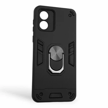 Чехол для телефона Motorola Moto E13 (PAXT0034) бронированный с магнитным кольцом-держателем подставкой чёрный