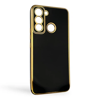 Чехол для TECNO POP 5 LTE (BD4i) глянцевый с защитой камеры с золотой окантовкой черный