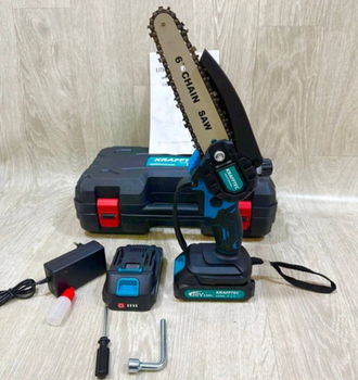 Аккумуляторная мини-пила в кейсеIngco tec 36V 4Ah 1000 Вт 2 аккумулятора , шина 15 см с автоматической смазкой и индикатором заряда Германия