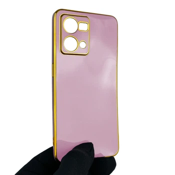 Чохол для Oppo Reno 7 4G глянцевий із захистом камери із золотою окантовкою бузковий