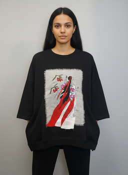 Женский свитшот oversize с вышивкой и боковыми карманами Катерина Modna KAZKA MKNK2356 - 42/44, Чорний