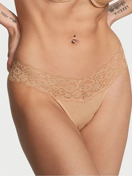 Трусики танга жіночі бавовняні Victoria's Secret 277405498 XS Бежеві (1159850412)