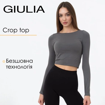 Топ вкорочений з довгим рукавом Giulia CROP TOP L/XL Grey-poppy seed, Топ з довгим рукавом
