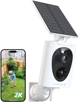 Беспроводная камера видеонаблюдения Virtavo SolarFlask 2K WiFi с солнечной панелью