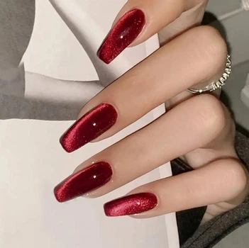 Накладні нігті в комплекті зі скотчем Deep Red