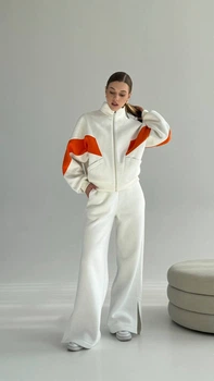 Спортивний костюм теплий білий з помаранчевою вставкою XS (030-995-602)