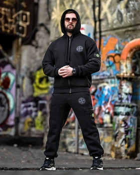Зимний спортивный костюм Stone Island Tetra / черный / трехнитка на флисе / Розмір XXXL / тр6592