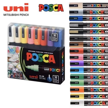 Маркери POSCA PC-3M, 0.9–1.3 мм — набір 16 кольорів