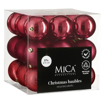 Ялинкові пластикові кулі Mica Decorations 27 шт 8 см вишневі (598010)