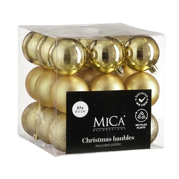 Елочные пластиковые шары Mica Decorations 27 шт 6 см золотые (598005)