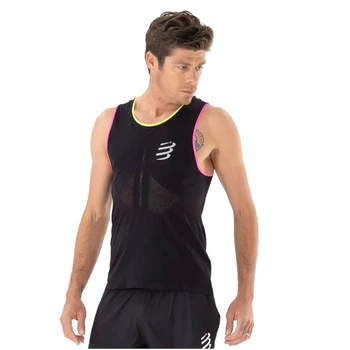 Майка чоловіча спортивна для бігу тренувань облягаюча Compressport Pro Racing Singlet M Black/safe yellow/neo pink M (100077511)