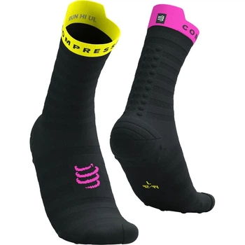 Носки компрессионные высокие Compressport Pro Racing Socks V4.0 Ultralight Run High Black/safe yellow/neo pink XL (100037428)