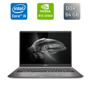 Мобильная рабочая станция MSI Creator Pro Z16P / 16" (2560x1600) IPS / Intel Core i9-12900H (14 (20) ядер по 3.8 - 5.0 GHz) / 64 GB DDR5 / 1000 GB SSD / nVidia RTX A5500, 16 GB GDDR6, 256-bit / WebCam / TouchID / Windows 11 б/у