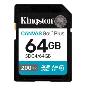 Карта пам'яті SDXC, 64Gb, Kingston Canvas Go! Plus, Сlass10 UHS-I U3 V30, до 200 МБ/с (SDG4/64GB)