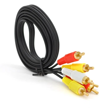 Кабель Audio-Video 3хRCA (папа) => 3хRCA (папа), GOLD connector, CU, круглый, Black, 1,5 м, (Пакет) Q500