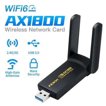 Двохдіапазонний бездротовий мережний Wi-Fi адаптер USB Fenvi FU-AX1800 2.4G/5G Mu-MIMO Black (18838)