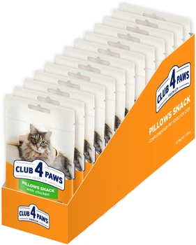 Упаковка ласощів Преміум подушечки Club 4 Paws для дорослих котів з куркою 60 г х 12 шт (D5154101)