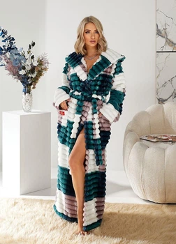 Жіночий махровий довгий халат з капюшоном S843 L-XL Бірюзовий