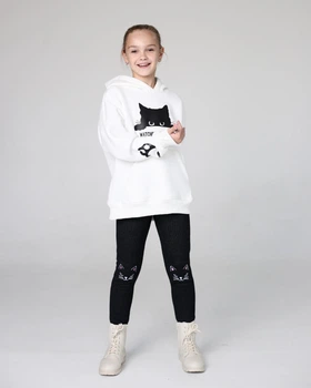 Лосины зимние для девочки на меху с котятами SmileTime Kitten Dots Blue на меху 134 см Черные (ZW5-02-1.13)