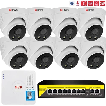 Комплект IP відеоспостереження 8 внутрішніх камер 3Мп HFWVISION + відеореєстратор + PoE комутатор