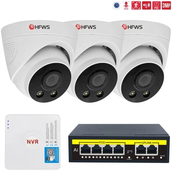 Комплект IP відеоспостереження 3 внутрішні камери 3Мп HFWVISION + відеореєстратор + PoE комутатор