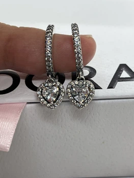 Сережки в стилі Pandora "Біле серце", кульчики Пандора, пакування в подарунок