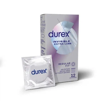 Презервативы Durex Invisible Extra Lube самые тонкие с дополнительной смазкой 12 шт.