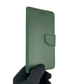 Чехол-книжка для телефона Xiaomi Redmi Note 9 кожанная с магнитной застежкой с отделением для карт зеленая