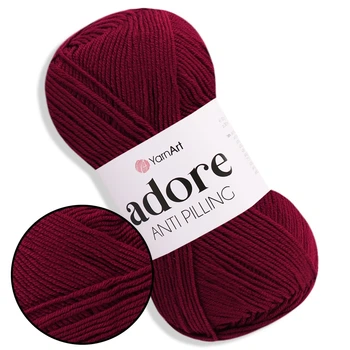 Пряжа акрилова YarnArt Adore (ЯрнАрт Адор) №353 Бордовий - антипілінг, 100 г / 280 м, для одягу, пледів, іграшок, в'язання спицями та гачком