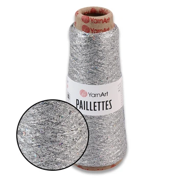 Пряжа YarnArt Paillettes, Серебро No8001 - Микрополиэстер с люрексом и микропаетками (50 г, 800 м)