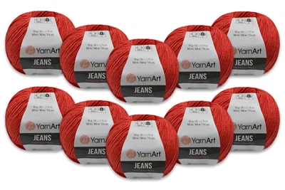 Упаковка YarnArt Jeans, Червоний №26 - пряжа нитки для в'язання спицями та гачком (іграшки, одяг), 55% бавовна, 45% акрил, 50 г/160 м