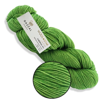Gazzal Wool Star, Ківі №3829 - 100% мериносова вовна, 100 г / 350 м, пасма ручного фарбування для в'язання светрів, шапок, шарфів, Вул Стар