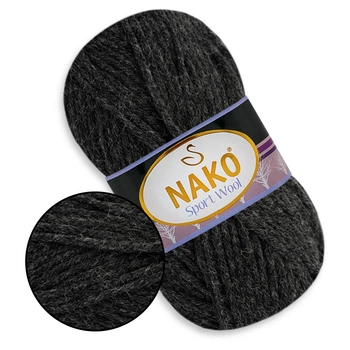 Nako Sport Wool, Антрацит №1441, полушерстяная пряжа, 100 г / 120 м, 25% шерсть / 75% акрил, для снудов, шапок, кардиганов