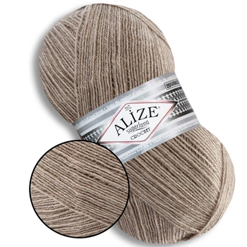 Alize Tig Super Lana, Светло-коричневый №207 - тонкая пряжа 100 г / 570 м, 25% шерсть, 75% акрил, для свитеров, шарфов, шапок, Супер Лана Тиг