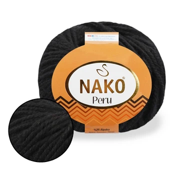 Nako Peru, Чорний №217, напіввовняна пряжа з альпакою, 100 г/130 м, 25% альпака/25% вовна/50% акрил, для светрів, шапок, снудів і кардиганів