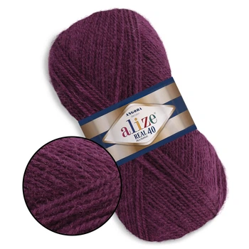 Alize Angora Real 40, Сливовый №111 - тонкая полушерстяная пряжа 100 г / 430 м, 40% шерсть / 60% акрил, для шапок, снудов, кардиганов