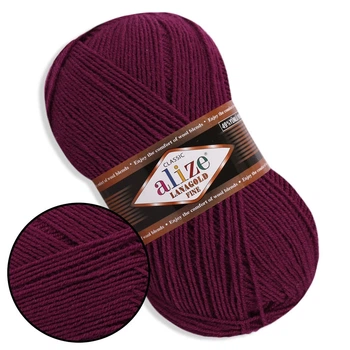 Alize Fine LanaGold, Бордо №57 - полушерстяная пряжа Ализе ЛанаГолд Файн 100 г / 390 м, 49% шерсть / 51% акрил, для тёплых изделий