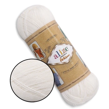 Alize Superwash Artisan, Белый №55, тонкая теплая пряжа, 100 г / 420 м, 75% шерсть superwash / 25% полиамид – для носков, варежек и шапок