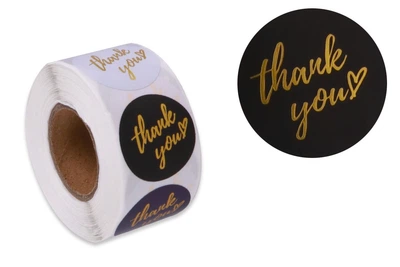 Наклейки стикеры "Thank you" CP18, синие-черные, круглые 2.5 см, 500 шт./рулон, самоклеящиеся этикетки для упаковки товаров ручной работы