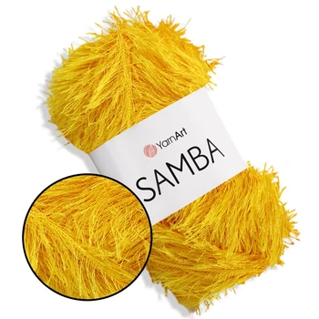 YarnArt SAMBA/Травка, Желтый №5500 - пряжа Ярнарт Самба для вязания, декоративная пушистая нить 100 г / 150 м, 100% полиэстер, длинный ворс