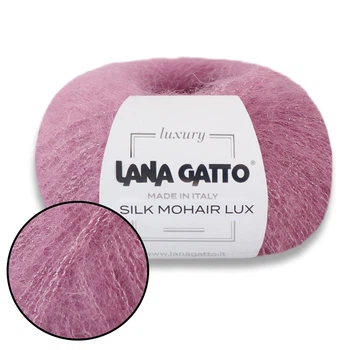Lana Gatto Silk Mohair Lux, Рожева пудра №7259 - пряжа, суперкідмохер із шовком і люрексом, тонка, 25 г / 210 м, для в'язання светрів-павутинок